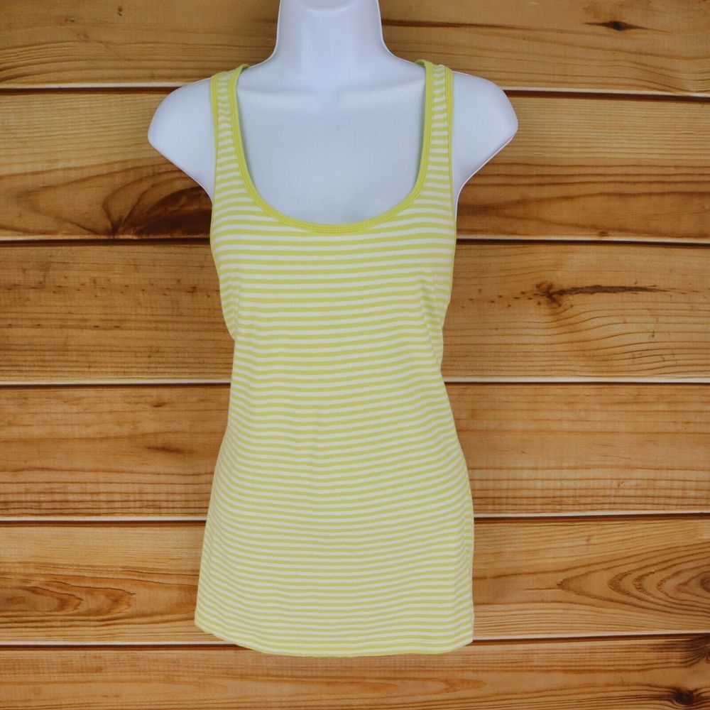 Old Navy Tank Top Racerback Womens L Yellow White Striped Stretch Cotton Blend